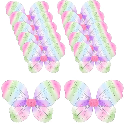 YEOVIBL 12 Stück Feenflügel Schmetterlingsflügel für Mädchen, Glitzer-Prinzessinnenflügel für Kinder, Kostümzubehör für Weihnachten, Geburtstag, Halloween, Cosplay und Party-Kostüme (bunt) von YEOVIBL