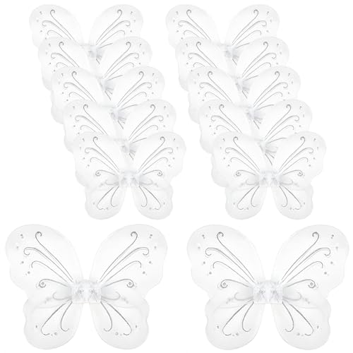 YEOVIBL 12 Stück Feenflügel Schmetterlingsflügel für Mädchen, Glitzer-Prinzessinnenflügel für Kinder, Kostümzubehör für Weihnachten, Geburtstag, Halloween, Cosplay und Party-Kostüme (weiß) YEOVIBL 12 Stück Feenflügel Schmetterlingsflügel für Mädchen, Glitzer-Prinzessinnenflügel für Kinder, Kostümzubehör für Weihnachten, Geburtstag, Halloween, Cosplay und Party-Kostüme (weiß) von YEOVIBL