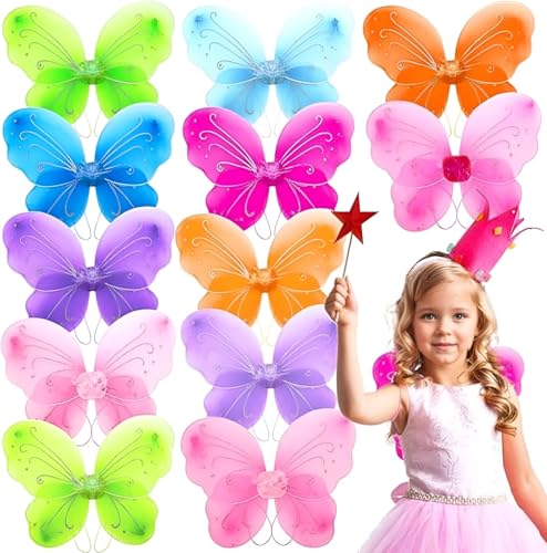 YEOVIBL 12er-Pack Schmetterlingsflügel für Mädchen, Glitzer-Prinzessin Flügel für Kinder, Kostümzubehör für Fasching, Geburtstag, Halloween, Cosplay und Party (12 Farben) von YEOVIBL