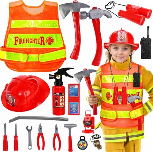 YEOVIBL 18 Stück Feuerwehrkostüm-Set für Kinder, Feuerwehr-Verkleidung für Kinder mit Zubehör, mit Feuerlöscher Feuerwehrhelm Feuerwehrmann Spielzeug für Karneval, Fasching, Mottoparty YEOVIBL 18 Stück Feuerwehrkostüm-Set für Kinder, Feuerwehr-Verkleidung für Kinder mit Zubehör, mit Feuerlöscher Feuerwehrhelm Feuerwehrmann Spielzeug für Karneval, Fasching, Mottoparty von YEOVIBL