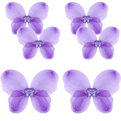 YEOVIBL 6 Stück Feenflügel Schmetterlingsflügel für Mädchen, Glitzer Prinzessin Flügel für Kinder, Verkleidung Zubehör für Weihnachten, Geburtstag, Halloween, Cosplay und Partykostüme (lila) von YEOVIBL