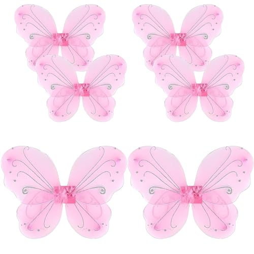YEOVIBL 6 Stück Feenflügel Schmetterlingsflügel für Mädchen, Glitzer-Prinzessinnenflügel für Kinder, Kostümzubehör für Weihnachten, Geburtstag, Halloween, Cosplay und Party-Kostüme (Rosa) von YEOVIBL