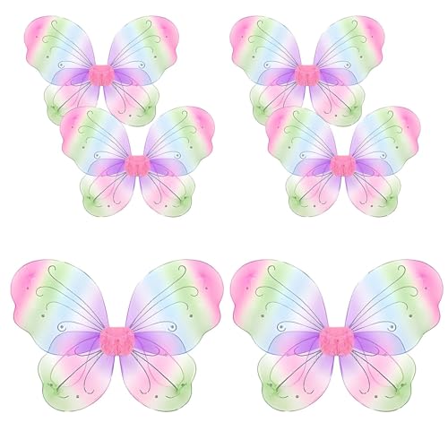 YEOVIBL 6 Stück Feenflügel Schmetterlingsflügel für Mädchen, Glitzer-Prinzessinnenflügel für Kinder, Kostümzubehör für Weihnachten, Geburtstag, Halloween, Cosplay und Party-Kostüme (bunt) von YEOVIBL