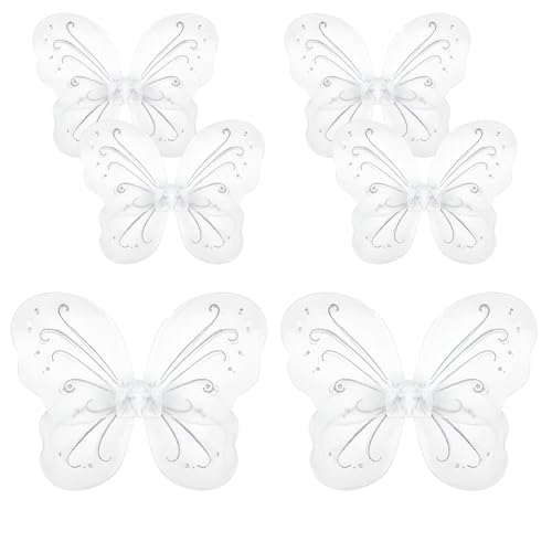YEOVIBL 6 Stück Feenflügel Schmetterlingsflügel für Mädchen, Glitzer-Prinzessinnenflügel für Kinder, Kostümzubehör für Weihnachten, Geburtstag, Halloween, Cosplay und Party-Kostüme (weiß) von YEOVIBL