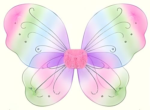 YEOVIBL Feenflügel, Schmetterlingsflügel für Mädchen, Glitzer-Prinzessinnenflügel für Kinder, Kostümzubehör für Weihnachten, Geburtstag, Halloween, Cosplay und Party-Kostüme (bunt) von YEOVIBL