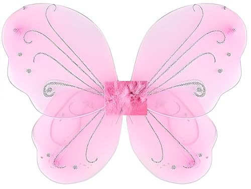 YEOVIBL Feenflügel Schmetterlingsflügel für Mädchen, Glitzer-Prinzessinnenflügel für Kinder, Kostümzubehör für Weihnachten, Geburtstag, Halloween, Cosplay und Party-Kostüme (Rosa) von YEOVIBL