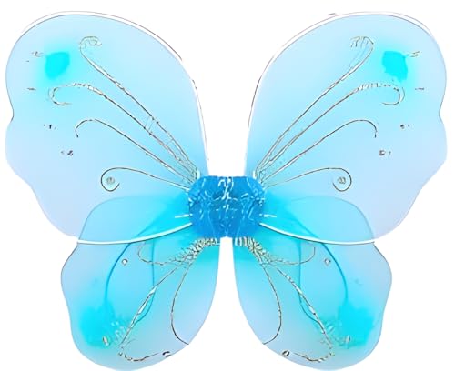 YEOVIBL Feenflügel Schmetterlingsflügel für Mädchen, Glitzer-Prinzessinnenflügel für Kinder, Kostümzubehör für Weihnachten, Geburtstag, Halloween, Cosplay und Party-Kostüme (blau) von YEOVIBL