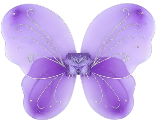 YEOVIBL Feenflügel Schmetterlingsflügel für Mädchen, Glitzer-Prinzessinnenflügel für Kinder, Kostümzubehör für Weihnachten, Geburtstag, Halloween, Cosplay und Party-Kostüme (lila) von YEOVIBL