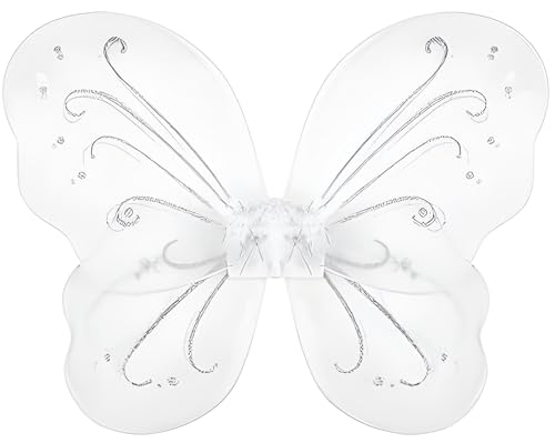 YEOVIBL Feenflügel Schmetterlingsflügel für Mädchen, Glitzer-Prinzessinnenflügel für Kinder, Kostümzubehör für Weihnachten, Geburtstag, Halloween, Cosplay und Party-Kostüme (weiß) von YEOVIBL