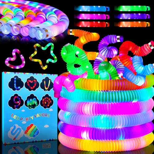 YESLUSY Knicklicht Pop Tubes, 12 Stück LED Pop Tubes Fidget Toys, Bunt Sensorik Spielzeug Pop Röhren, Knicklichter Armbänder Party Deko Set, kindergeburtstag gastgeschenke, Festival Zubehör von YESLUSY