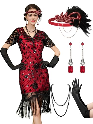 YESSA 20er Jahre Kostüm Damen, Gatsby Kleid Damen mit 20er Jahre Kleid Accessoires, Charleston Flapper outfit,rot,XX-groß YESSA 20er Jahre Kostüm Damen, Gatsby Kleid Damen mit 20er Jahre Kleid Accessoires, Charleston Flapper outfit,rot,XX-groß von YESSA