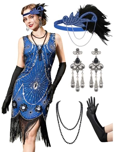 YESSA Great Gatsby Kleider für Damen, Flapper-Kleid, 1920er-Jahre-Kleider für Damen, brüllende 20er-Jahre-Kostüme, mit 20er-Jahre-Accessoires, Marineblau, L YESSA Great Gatsby Kleider für Damen, Flapper-Kleid, 1920er-Jahre-Kleider für Damen, brüllende 20er-Jahre-Kostüme, mit 20er-Jahre-Accessoires, Marineblau, L von YESSA