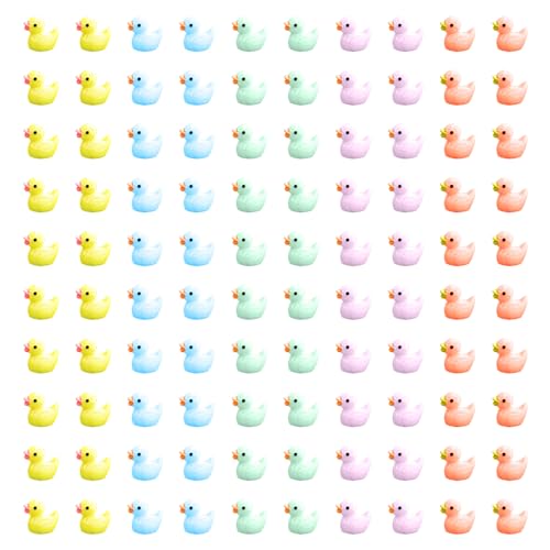 100 Stück Kleine Enten Figuren Mini Enten Gummi Mini Ente Harz Mini Resin Ducks Mini Harz Enten Zum Basteln Benutzt Für Aquarium Garten DIY Potting Micro Landschaft Dekorationen(5 Farben) von YESTARTDS