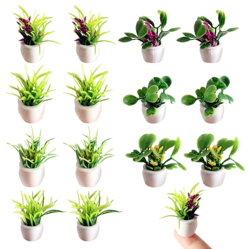 Miniatur Fee Garten Zubehör 14 Mini Puppenhaus Pflanzen Set Bonsai Pflanze Mini Topfpflanze Blumenmodell Miniatur Künstliche Pflanze für Puppenhaus Zubehör Gartendekorationen von YESTARTDS