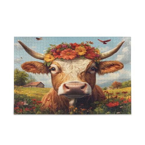 YETTASBIN Kuh Blumen 500 Teile Holzpuzzle für Erwachsene Teenager Kinder, lustiges Familienspiel für Urlaub, Spielzeug, Geschenk, Heimdekoration YETTASBIN Kuh Blumen 500 Teile Holzpuzzle für Erwachsene Teenager Kinder, lustiges Familienspiel für Urlaub, Spielzeug, Geschenk, Heimdekoration von YETTASBIN