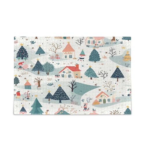 YETTASBIN Weihnachtsdorf 1000 Teile Holzpuzzle für Erwachsene Teenager Kinder, lustiges Familienspiel für Urlaub, Spielzeug, Geschenk, Heimdekoration von YETTASBIN