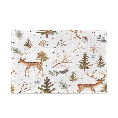 YETTASBIN Weihnachtshirsch 1000 Teile Holzpuzzle für Erwachsene Teenager Kinder, lustiges Familienspiel für Urlaub, Spielzeug, Geschenk, Heimdekoration von YETTASBIN
