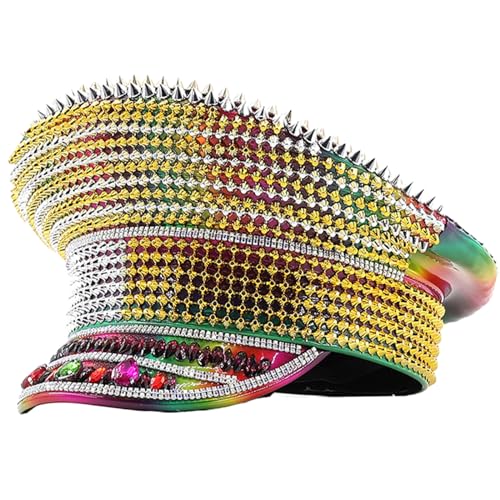 Bunte Kapitänsmütze mit Strasssteinen für Hochzeit, Maskerade, Karneval, Party, Hut, Braut, flache Oberseite, Rollenspiel, Sergeant, Hochzeitszubehör Bunte Kapitänsmütze mit Strasssteinen für Hochzeit, Maskerade, Karneval, Party, Hut, Braut, flache Oberseite, Rollenspiel, Sergeant, Hochzeitszubehör von YEUOANA