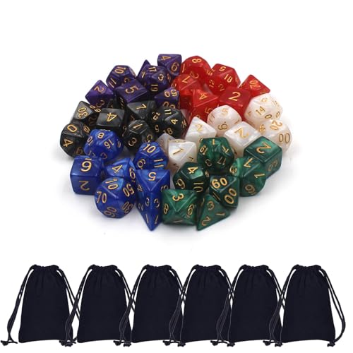 6Packt Doppelfarben Würfel Sets mit D4 D6 D8 D10 D% D12 D20 Kompatibel mit Dungeons and Dragons D&D RPG MTG Tischspielen von YEWCEP