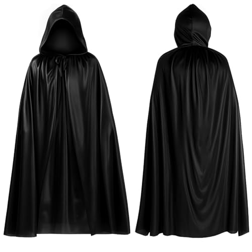 Schwarzer Umhang, Vampir Umhang mit Kapuze Erwachsene, Umhang kostüm Cape Satin Herren Damen Schwarzer Umhang, Vampir Umhang mit Kapuze Erwachsene, Umhang kostüm Cape Satin Herren Damen von YEWCEP