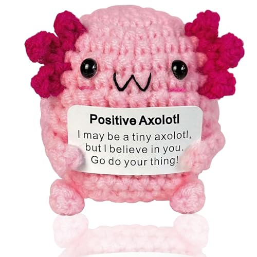 YEWCEP Axolotl Plush, Mini Lustiger Positiver Axolotl, Gestrickter Axolotl mit positiver Karte - Kreative niedliche Häkel-Aufmunterungsgeschenk für Freunde, Frauen, Studenten, Weihnachten, Cute Stuff von YEWCEP