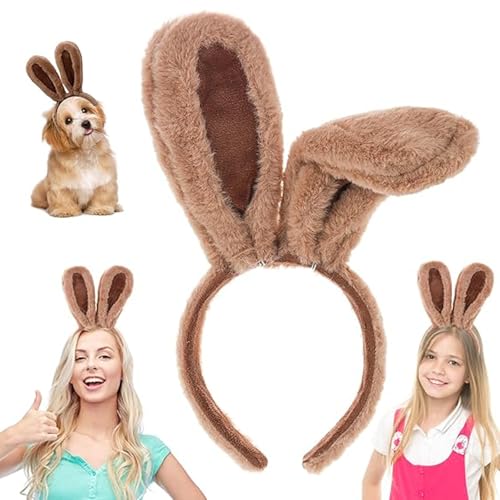 YEWCEP Hasenkostüm Kinder, Hasenohren, Plüsch-Hasenohren-Stirnband, Kaninchenohren-Accessoire, Hasen Ohren Kostüm Dress Up für Kinder Mädchen Frauen (braun dickes Muster) von YEWCEP