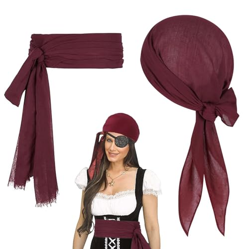YEWCEP Piratenkostüm Damen, Piratenkostüm, Piraten Accessoires Set Mittelalter Piratenkostüm Zubehör Set Piraten Stirnband Taillengürtel Piraten Kopftuch Bandanas für Halloween von YEWCEP
