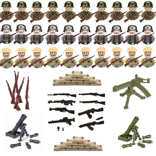 YEWCEP Waffen Militär Set für Figuren, 30 Mini Soldaten Figuren Spielzeug, Ww2 Armee Waffen Spielzeug Set, Ww2 Military Kit für Kinder Geschenke von YEWCEP