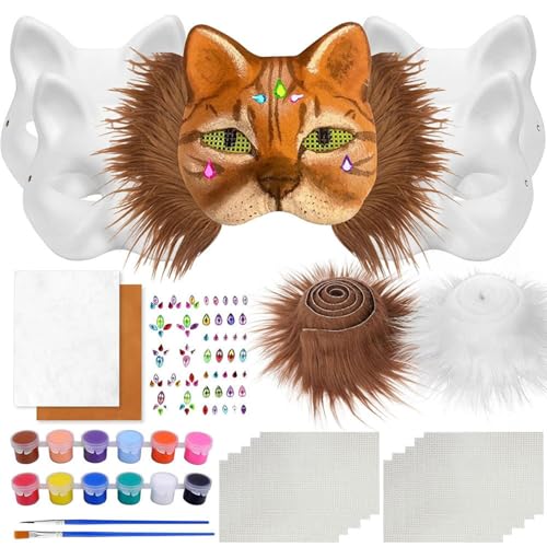 Therian Katzenmasken-Set, pelziges Masken-Set enthält leere Katzenmasken, Filzstoff, Plüsch, Kunstfell, Augennetz, Diamant-Sticker, Pinsel und Farben für Halloween, Maskerade, Cosplay-Kostüm Therian Katzenmasken-Set, pelziges Masken-Set enthält leere Katzenmasken, Filzstoff, Plüsch, Kunstfell, Augennetz, Diamant-Sticker, Pinsel und Farben für Halloween, Maskerade, Cosplay-Kostüm von YEZIDE