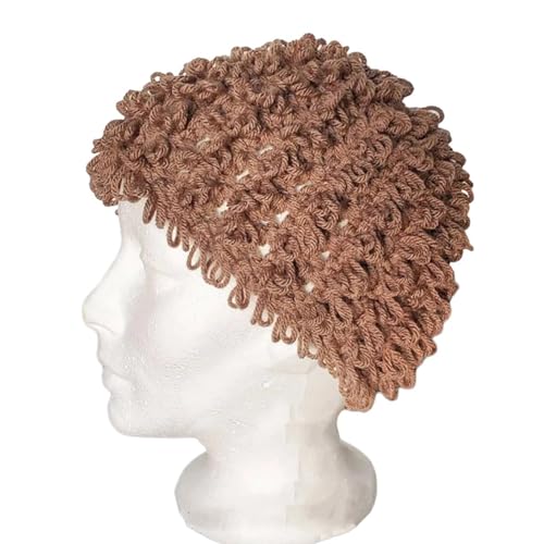 YFAFA Lustiger gestrickter lockiger Haarhut für Damen, Omas Hut, handgehäkelt, Cosplay, Kostüm, Hut, lustiger Pullover, Mütze, Kopfbedeckung von YFAFA