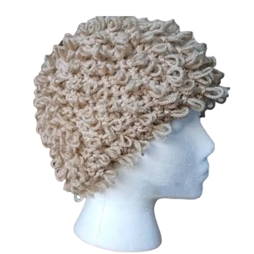 YFAFA Lustiger gestrickter lockiger Haarhut für Damen, Omas Hut, handgehäkelt, Cosplay, Kostüm, Hut, lustiger Pullover, Mütze, Kopfbedeckung von YFAFA