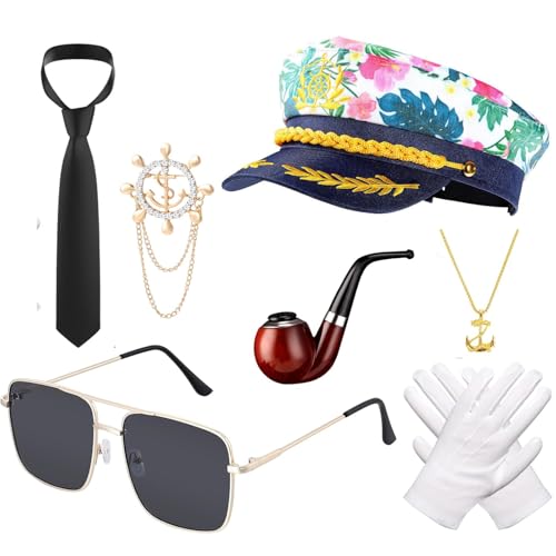 YFCJYBF 7 Stück Kapitän Hut Kapitänsmütze Kostüm set,Herren Ideal Kapitänsmütze Kostüm, Partyhut Marine Mütze Damen/Männer Marine Hut Kapitän Accessoires für Party Cosplay YFCJYBF 7 Stück Kapitän Hut Kapitänsmütze Kostüm set,Herren Ideal Kapitänsmütze Kostüm, Partyhut Marine Mütze Damen/Männer Marine Hut Kapitän Accessoires für Party Cosplay von YFCJYBF