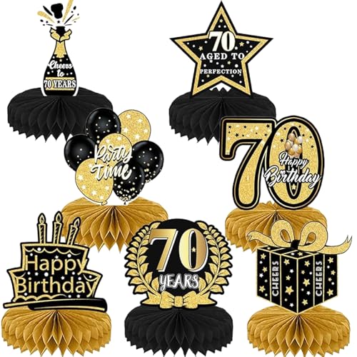 YFJSML 7 Stück Schwarze Goldene Bienenwabe Mittelstück Tischdeko Geburtstag, 70. Geburtstag Junge, 70 Geburtstag Deko, 70 Geburtstag Party Deko für Männer, Geschenke für Junge Geburtstag von YFJSML