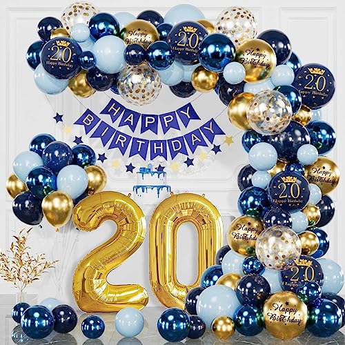 20 Geburtstag Deko Marineblau Gold, 20 Geburtstag Männer Frauen, Deko 20 Geburtstag Mann Frau, Happy Birthday Banner, Konfetti Luftballons, Luftballons Geburtstag für 20 Jahr Geburtstagdeko von YFKJEU