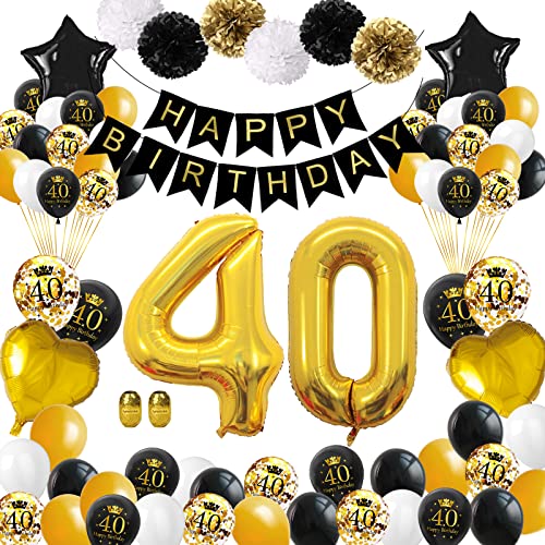 40 Geburtstag Deko, Schwarzes Gold 40 Geburtstag Männer Frauen Geburtstagsdeko, Luftballons 40 Geburtstag Dekoration, Happy Birthday Banner, Konfetti Latexballons, Luftballons, 40 Deko Geburtstag von YFKJEU