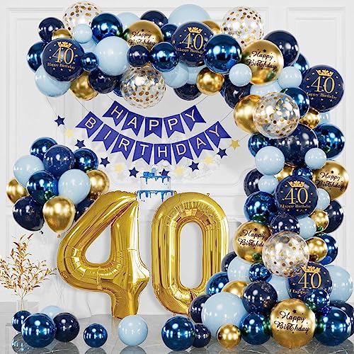 YFKJEU 40 Geburtstag Deko Marineblau Gold, 40. Geburtstag Männer Frauen, Deko 40 Geburtstag Mann Frau, Happy Birthday Banner, Konfetti Luftballons, Luftballons Geburtstag für 40 Jahr Geburtstagdeko von YFKJEU