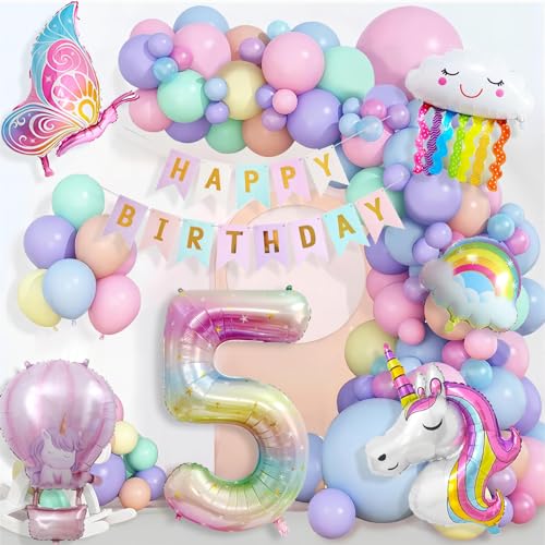 Einhorn Geburtstagsdeko Mädchen 5 Jahre, Kindergeburtstag Luftballons, Happy Birthday Banner, Schmetterling Folienballon, 5. Geburtstag Mädchen Deko Einhorn Geburtstagsdeko Mädchen 5 Jahre, Kindergeburtstag Luftballons, Happy Birthday Banner, Schmetterling Folienballon, 5. Geburtstag Mädchen Deko von YFKJEU