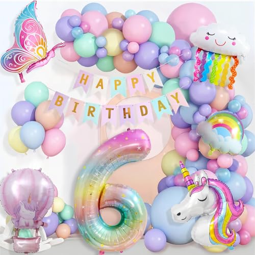 Einhorn Geburtstagsdeko Mädchen 6 Jahre, Kindergeburtstag Luftballons, Happy Birthday Banner, Schmetterling Folienballon, 6. Geburtstag Mädchen Deko Einhorn Geburtstagsdeko Mädchen 6 Jahre, Kindergeburtstag Luftballons, Happy Birthday Banner, Schmetterling Folienballon, 6. Geburtstag Mädchen Deko von YFKJEU