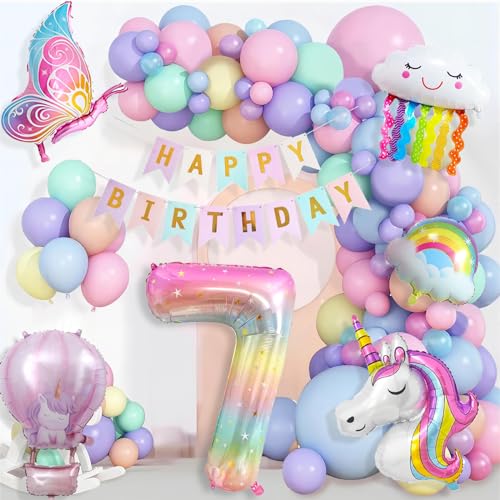 Einhorn Geburtstagsdeko Mädchen, 7 Jahre Einhorn Deko Kindergeburtstag, Einhorn Luftballons Geburtstag Happy Birthday Banner, Schmetterling Folienballon Kindergeburtstag 7. Geburtstag Mädchen Deko Einhorn Geburtstagsdeko Mädchen, 7 Jahre Einhorn Deko Kindergeburtstag, Einhorn Luftballons Geburtstag Happy Birthday Banner, Schmetterling Folienballon Kindergeburtstag 7. Geburtstag Mädchen Deko von YFKJEU
