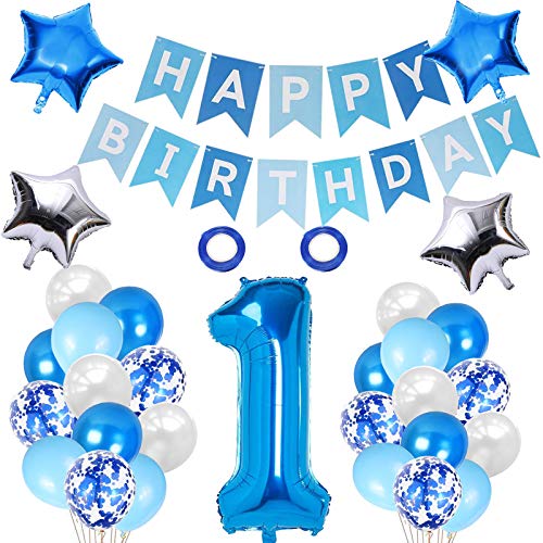 YFKJEU 1. Geburtstag Dekorationen, 1Jahre Kindergeburtstag Deko，Deko 1 Geburtstag, Blau Luftballons für Geburtstag Junge Mädchen von YFKJEU