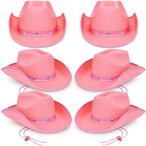 YFNVH 6 Stück Rosa Cowboyhut, Cowboy Hut mit Nieten für Damen Cowgirl Hut mit Kordel Westernhut Mädchen für Karneval, Fasching, Halloween, Mottoparty, Verkleidung & Geburtstagsfeier von YFNVH