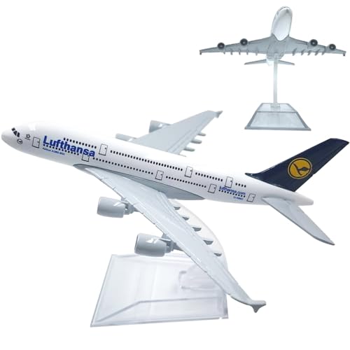 YGCHEN Flugzeug Modell Legierung A380 Lufthansa Flugzeugmodell 1/400 Skala Diecast Flugzeug Metallmodell mit Ständer Luftfahrt Enthusiasten Miniaturmodelle Sammlung Spielzeug von YGCHEN