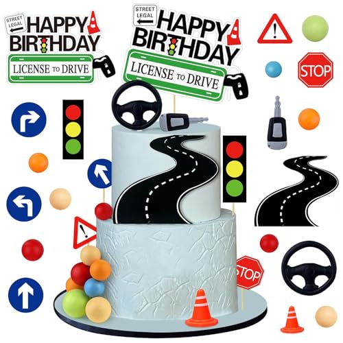 YGCHEN Führerschein Tortendeko Geburtstag Kugel Kuchen Dekoration Verkehrsschilder Geburtstagskuchen Verkehrserziehung Kindergeburtstag Kuchendeko 19 Stück von YGCHEN