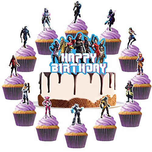 YGCHEN Geburtstag Tortendeko für Fortnite Kuchen Dekoration Happy Birthday Cake Topper Gamer Cupcake Topper Kindergeburtstag Deko Videospiel Gaming Kuchen Topper Jungs (26 Stück) von YGCHEN