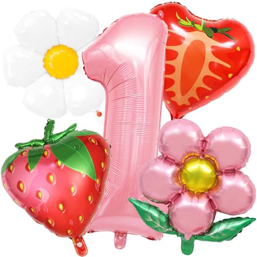 YGCHEN Luftballons Erdbeer 1 Jahr Mädchen Geburtstagsballons Nummer 1 Geburtstag Ballon Gänseblümchen Folienballon Erdbeere Party Deko 1 Jahr Baby Shower 5 Stück YGCHEN Luftballons Erdbeer 1 Jahr Mädchen Geburtstagsballons Nummer 1 Geburtstag Ballon Gänseblümchen Folienballon Erdbeere Party Deko 1 Jahr Baby Shower 5 Stück von YGCHEN