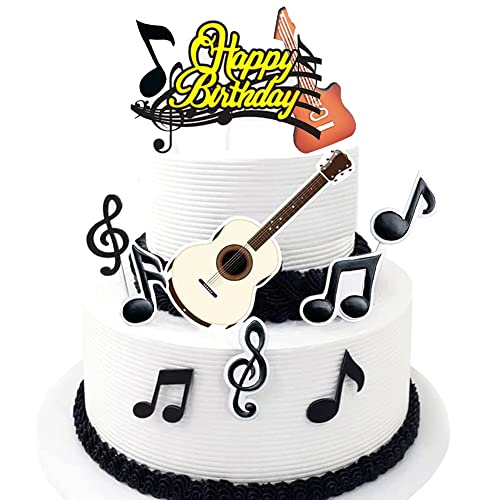 YGCHEN Musik Tortendeko Musiknoten Cupcake Topper Gitarre Kuchen Dekoration Happy Birthday Cake Toppers Glitter Musik Noten Torten Topper für Musikalisches Thema Party Deko von YGCHEN