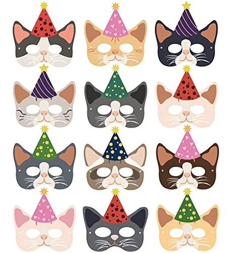 YGCHEN Tiermasken Papier Masken Katze Maske Kindermasken Tier Party Masken Halloween Maske Weihnachten Kinder Geburtstag Geschenke 12 Stück von YGCHEN