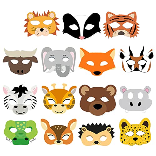 YGCHEN Tiermasken Papier Masken Kindermasken Partymasken Dschungel Maske für Maskerade Halloween Weihnachten Kinder Cosplay Party (15 Stück) von YGCHEN