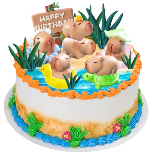 YGCHEN Tortendeko Capybara Figuren Kindergeburtstag Kuchen Deko Tierfiguren Harz Capybara Kuchendekoration Happy Birthday Cake Topper Geburtstagsdeko Baby Shower 19 Stück von YGCHEN