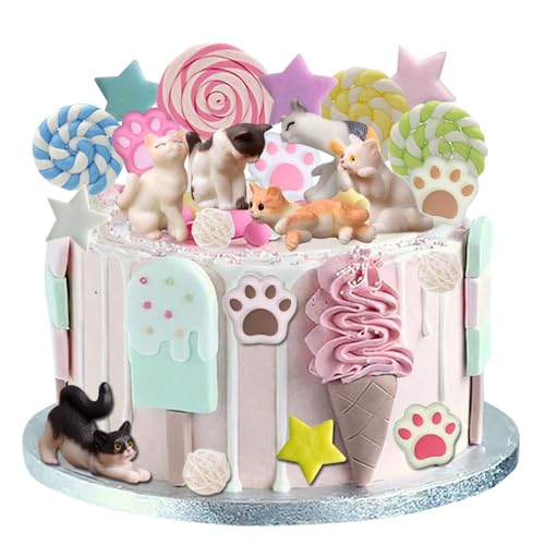 YGCHEN Tortendeko Katze Cupcake Topper Katzenpfote Figuren Kuchendeko Kindergeburtstag Katzen Kuchen Topper Stern Cake Topper Geburtstag Party Deko Baby Shower 19 Stück von YGCHEN